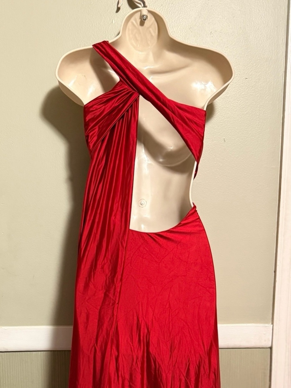 Oh Polly Adelina Cherry Red Asymmetric Tie Back Maxi Gown Medium - Picture 6 of 8